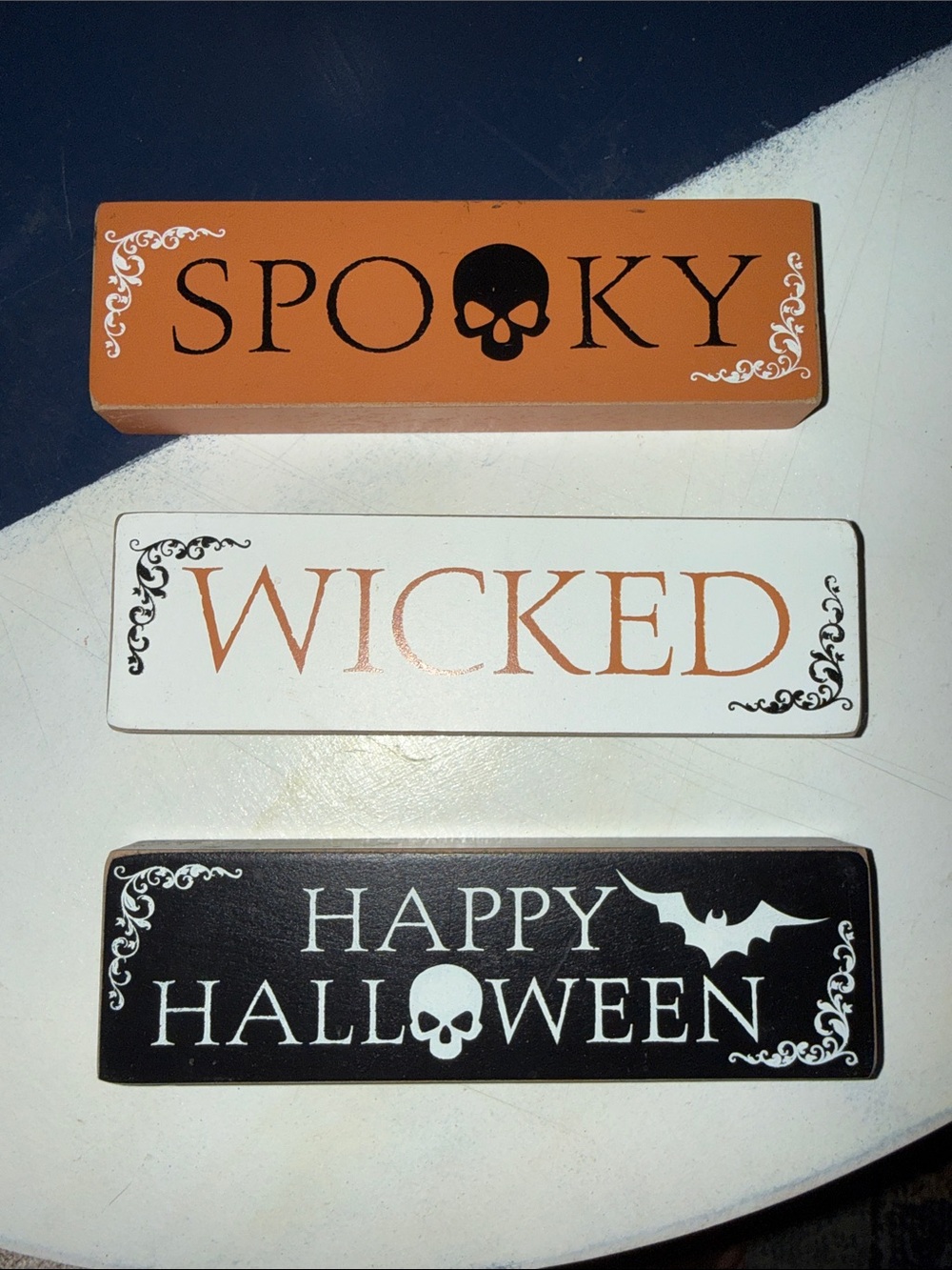 Halloween Wooden Block Sign Set - Orange, White, Black
